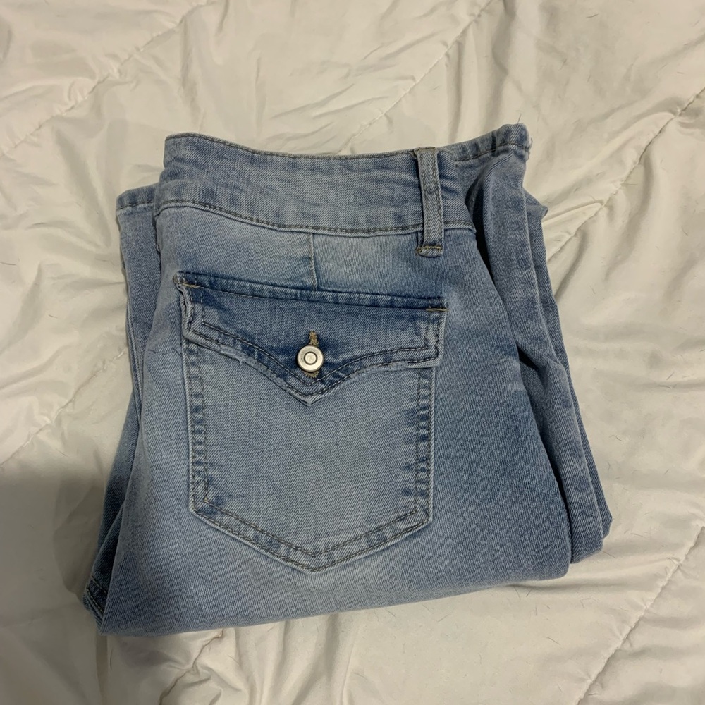 Celebrity Pink Blue Denim Jeans with Flap Detail